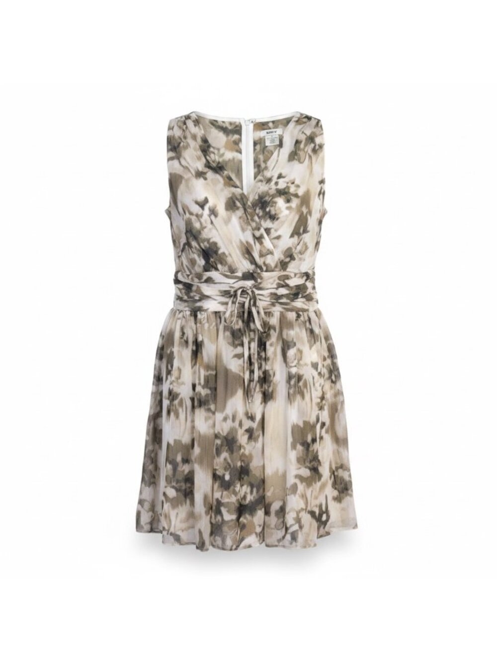 DKNY Womens Beige Brown Floral Tie-Waist Dress Size 6